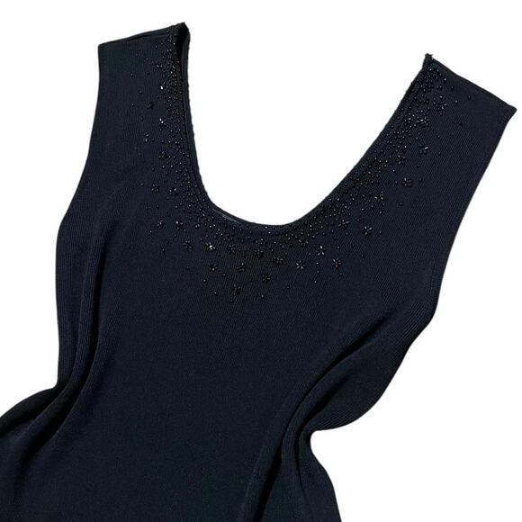 VTG 2000s Michelle Nicole Black Floral Beaded Form Fitting Ribbed Tank Top XL - Picture 1 of 7